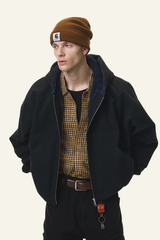 Men's Short-length Plush-lined Full-zipper Jacket.