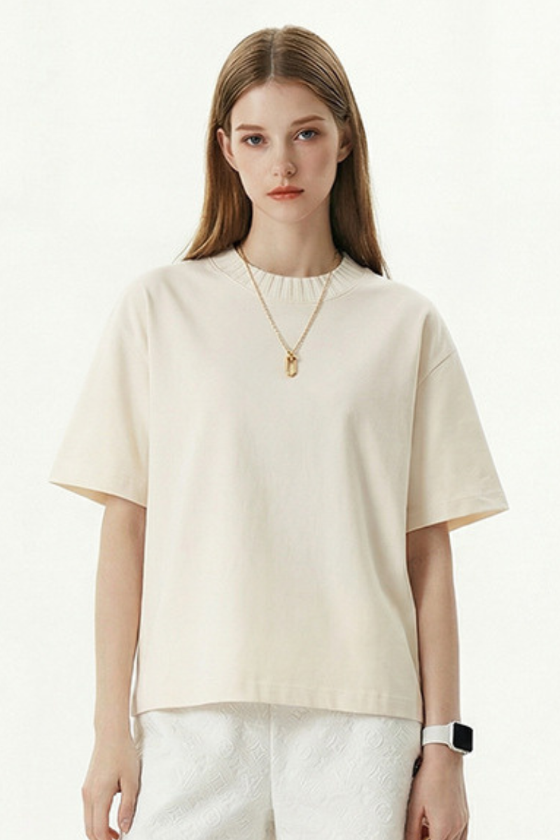 Women's 305g Cotton Colorblock Knit Boxy Crewneck Tee