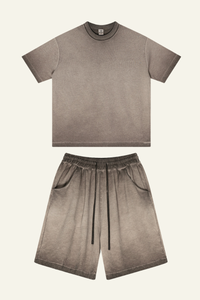 Men's Vintag Washed Cotton Set: Relaxed T-shirt And Short