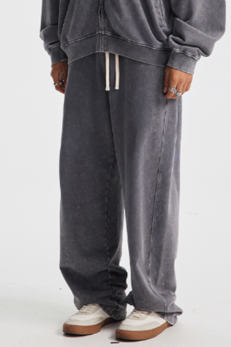 Men's Cotton  Streetwear Washed Distressed Wide Leg Pants