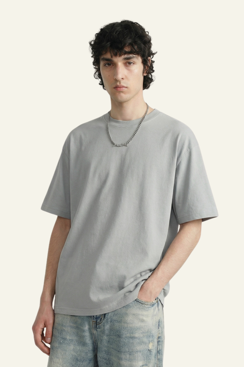 Men's Streetwear Loose-Fitting Drop Shoulders Solid T-shirt