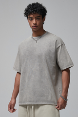 Men's Summer 275g Washed Batik Oversized Small Neck Tee