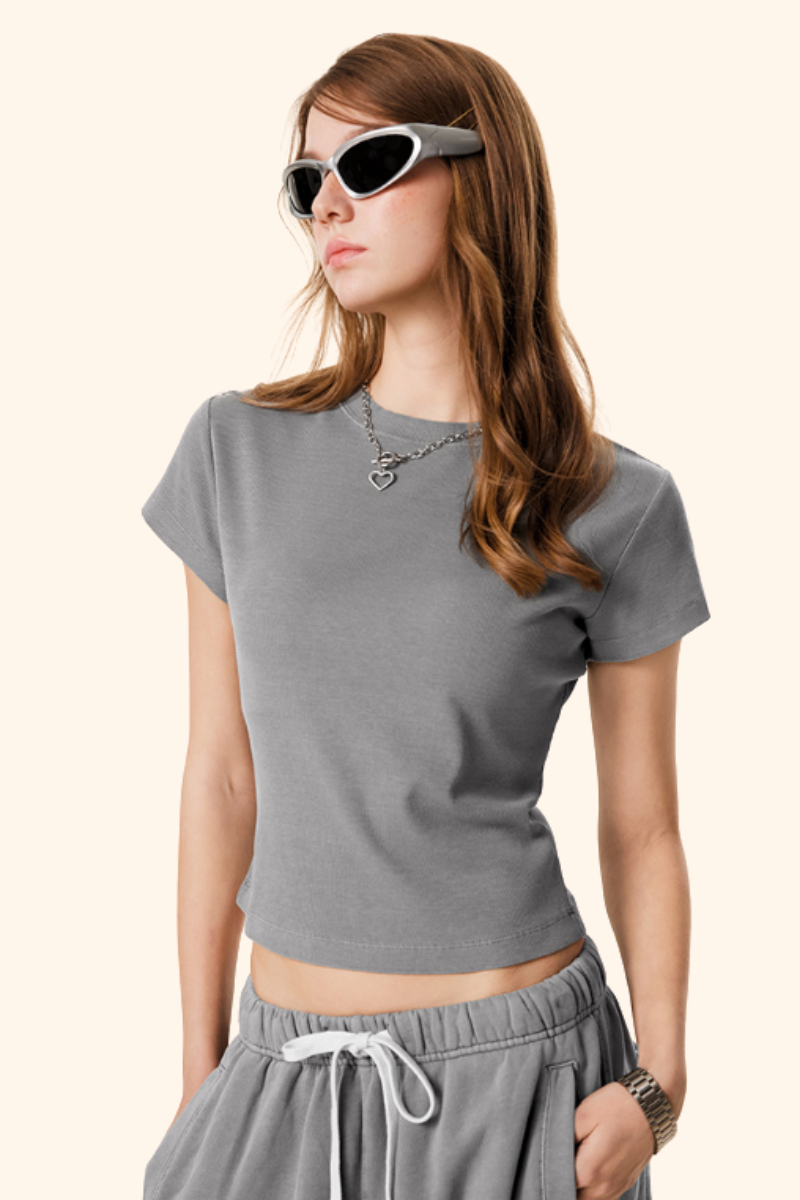 Women's Spring Summer 275g Washed Set-in Crewneck Tee