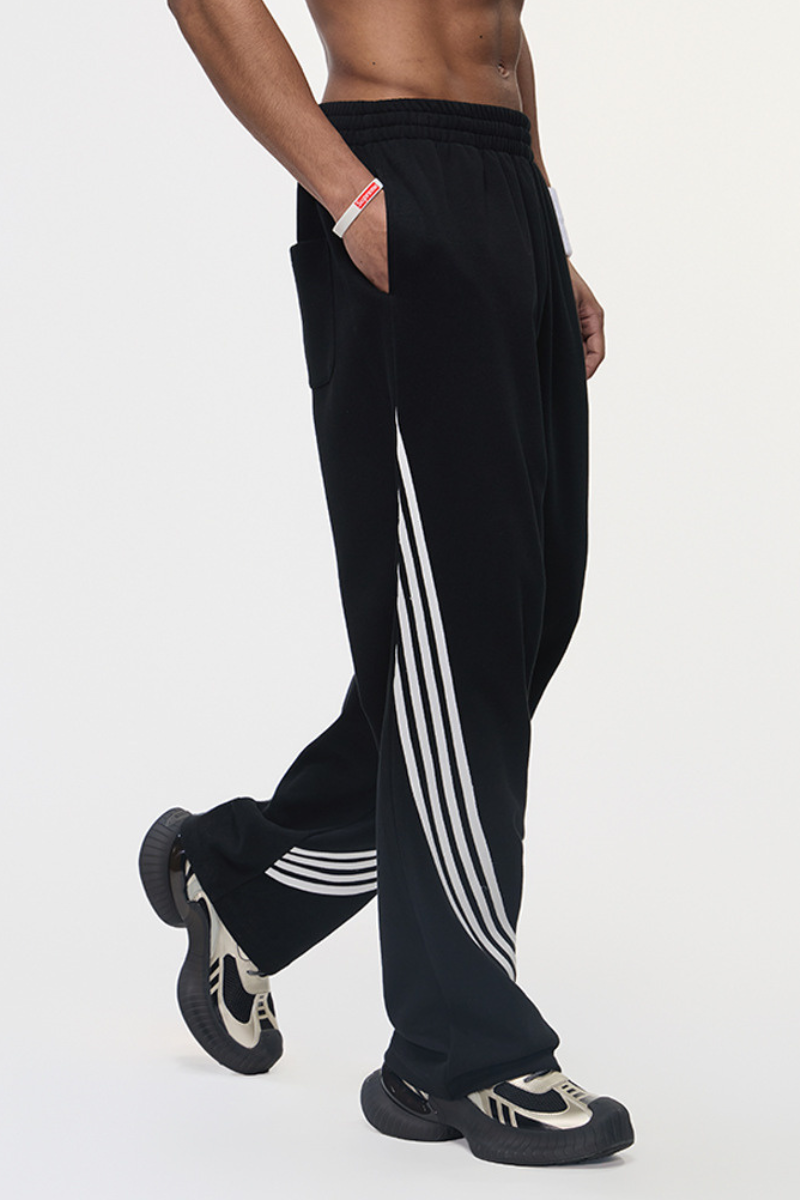 Men's Color Block Elastic Drawstring Cuff Wide Leg Pants