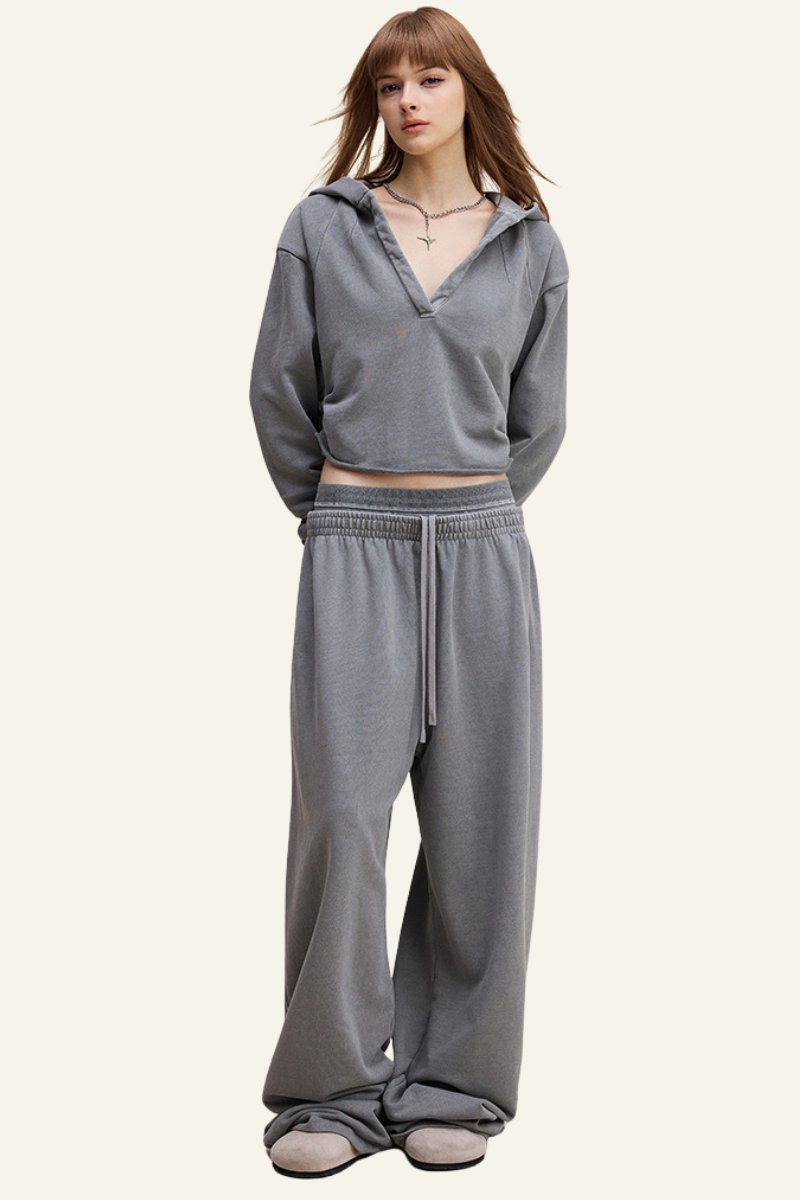 Women's Vintage Streetwear Set:Hoodie & Casual Pants