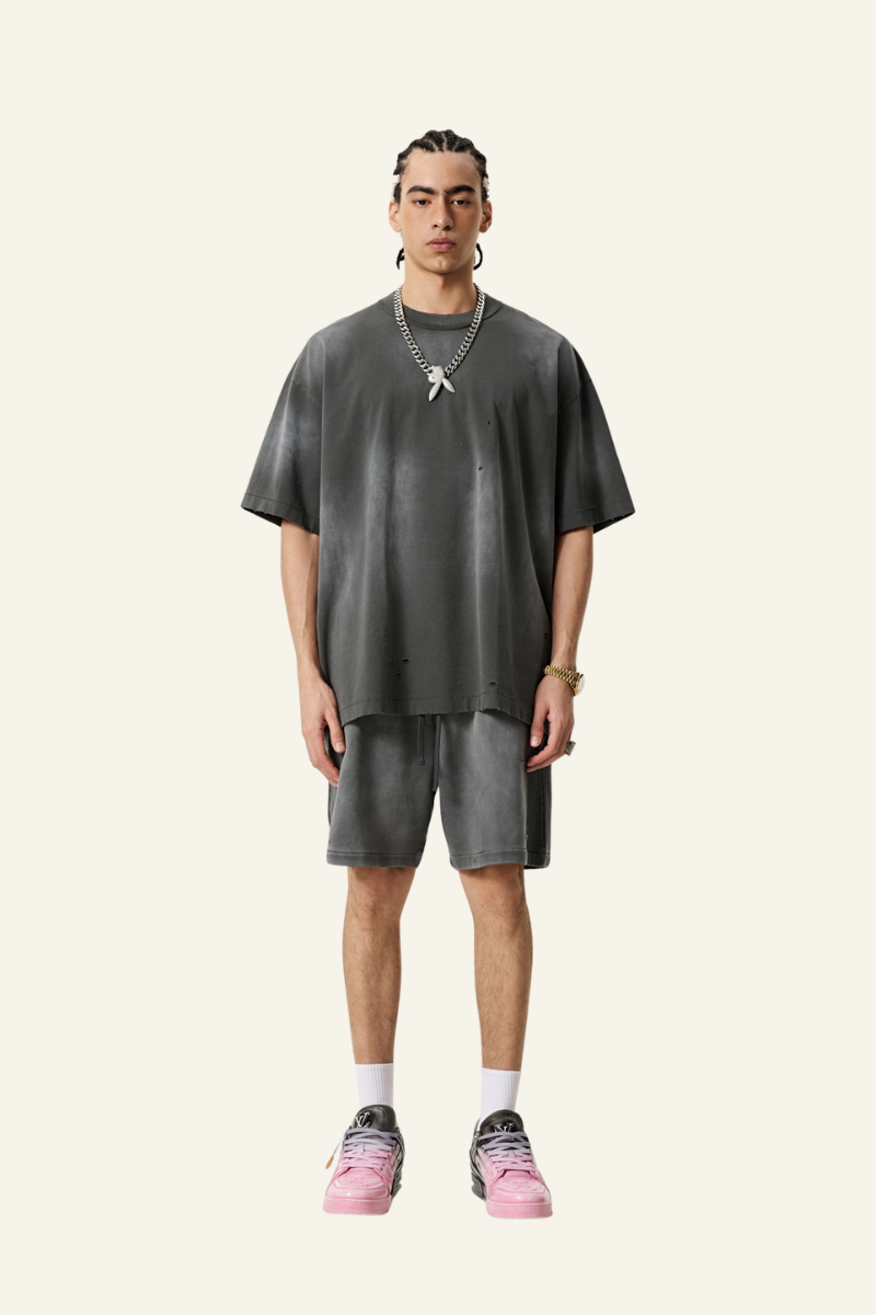 Men's Streetwear Cotton Set:Sleeveless T-shirt And Short