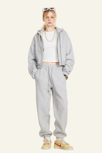 Women's Sports Set:Hooded Jacket And Cuffed Sweatpants