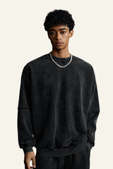 Men's Streetwear Washed Patchwork Pullover