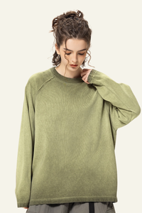 Women's Streetwear Washed Cotton Long-Sleeved T-shirt.