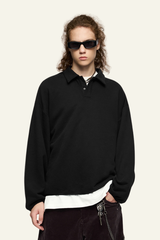 Men's Streetwear Polo Collar Drop Shoulders  Sweatshirt.