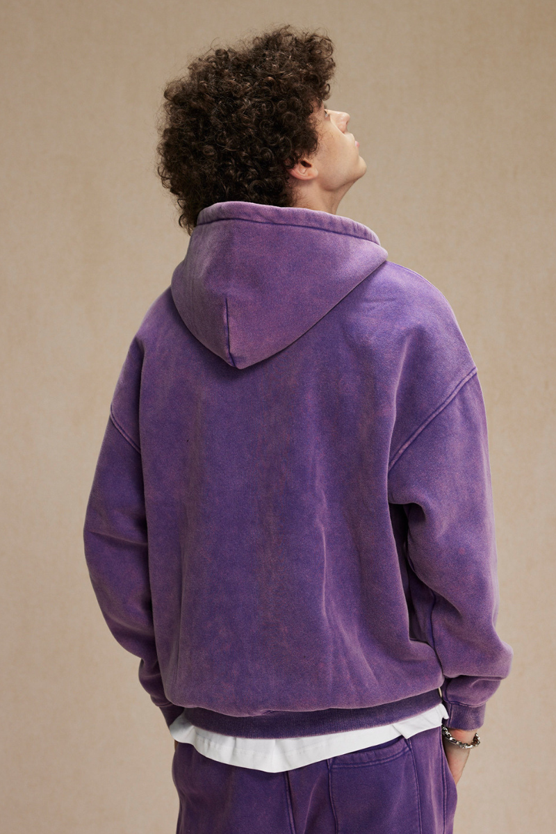Men's Streetwear Wax-Dyed Vintage Solid Hooded Jacket