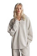 Women's Summer 450g Half Zip Raw Edge StandCollar Sweatshirt