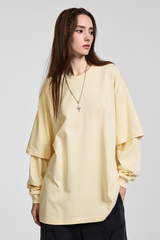 Women's Spring Summer 305g Cotton Mock Layer Long Sleeve