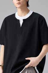 Men's Summer Mock Layer Henley Colorblock Tee