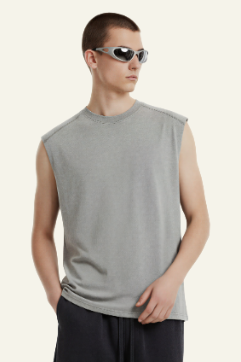 Men's Cotton Washed Retro Round-necked Tank Top