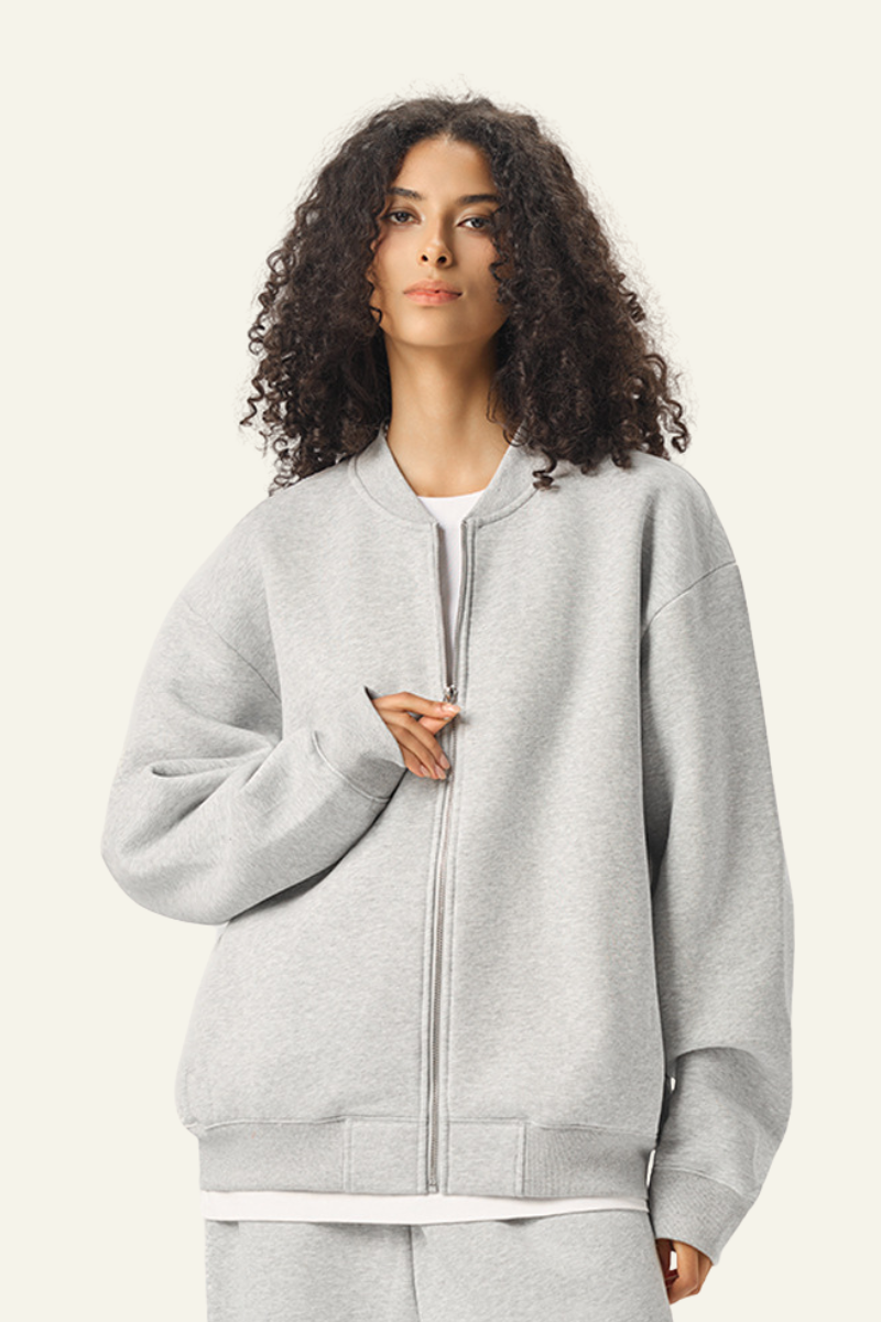 Women's  Streetwear Stand Collar Fleece-Lined Zipper Jacket