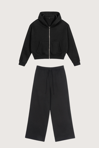 Men's Streetwear Set:Cropped Hooded Jacket And Sweatpants