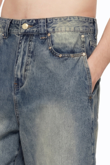 Men's Summer 385g Straight Distressed 7/8 Denim Pants