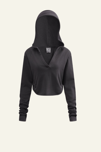 Women's Washed Loose Edged Pleated V-Neck Cotton Hoodie