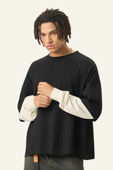 Men's  Cotton  Faux-Two-Piece Long Sleeve T-shirt