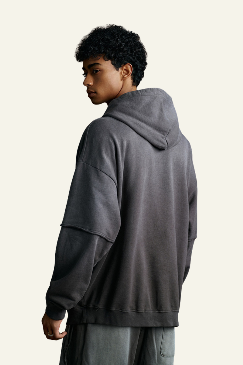Men's Cotton Vintage Faux-Two-Piece Hoodie.