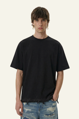 Men's Streetwear  Embroidered Raw-Edge Drop-Shoulder T-Shirt