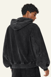 Men's  Streetwear Vintage Washed Full Zipper Hooded Jacket.