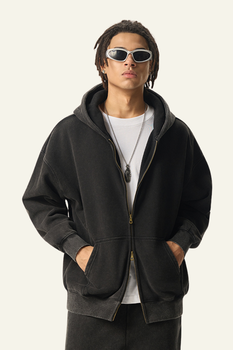 Men's Streetwear Fleece-Lined Hooded Jacket