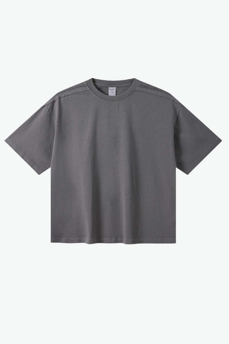 Unisex 275g Cotton Washed Raw Edge Patchwork Sports Tee