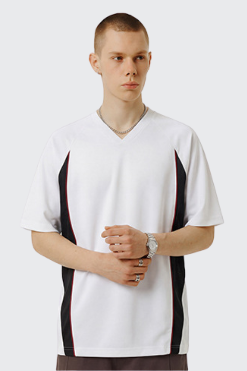 Men's Summer 7A V-Neck Colorblock QuickDry Oversized Tee