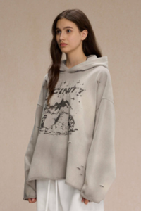 Women's Streetwear Distressed Frayed-Edged Vintage Hoodie