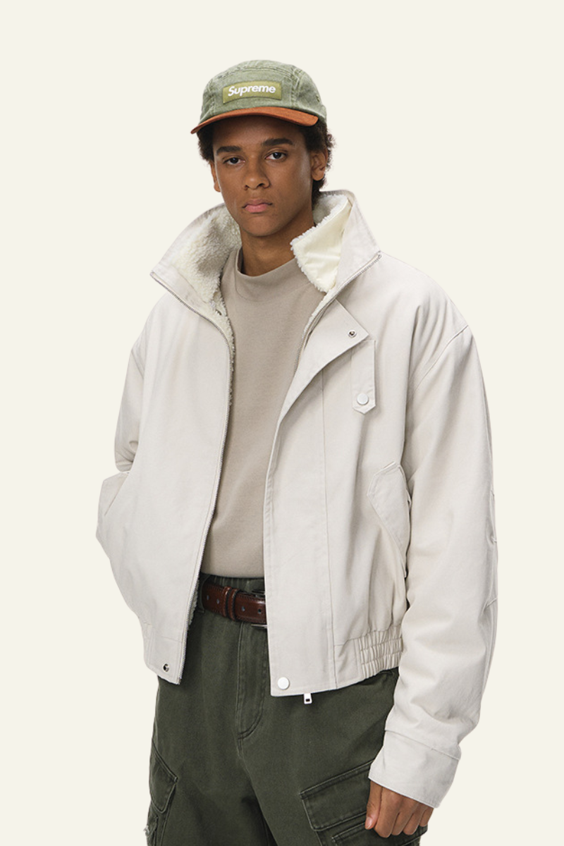 Men's Streetwear Detachable Collar Fleece Stand Jacket