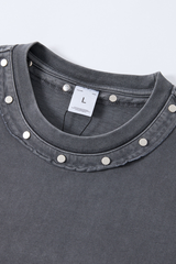 Men's Summer 285g Cotton Washed Rivet Ribbed Oversized Tee
