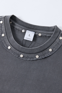 Men's Summer 285g Cotton Washed Rivet Ribbed Oversized Tee