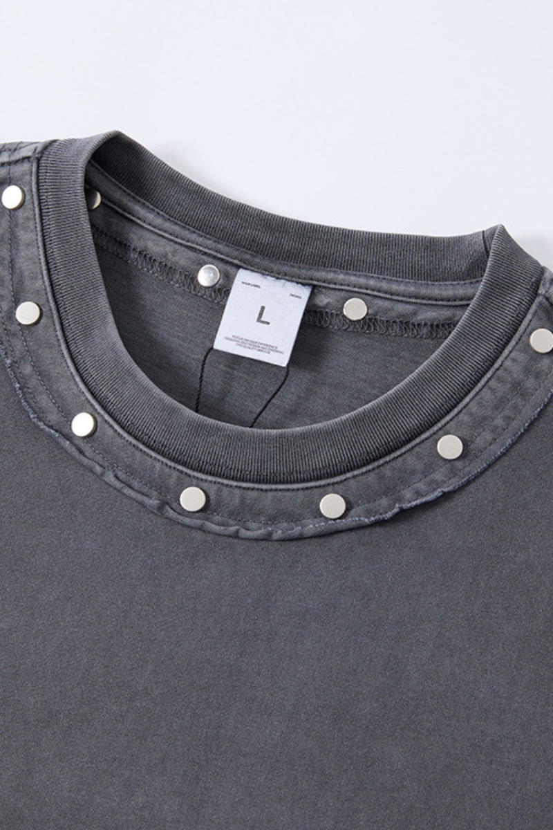 Men's Summer 285g Cotton Washed Rivet Ribbed Oversized Tee
