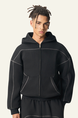 Men's Streetwear Contrast Stitch Hooded Jacket