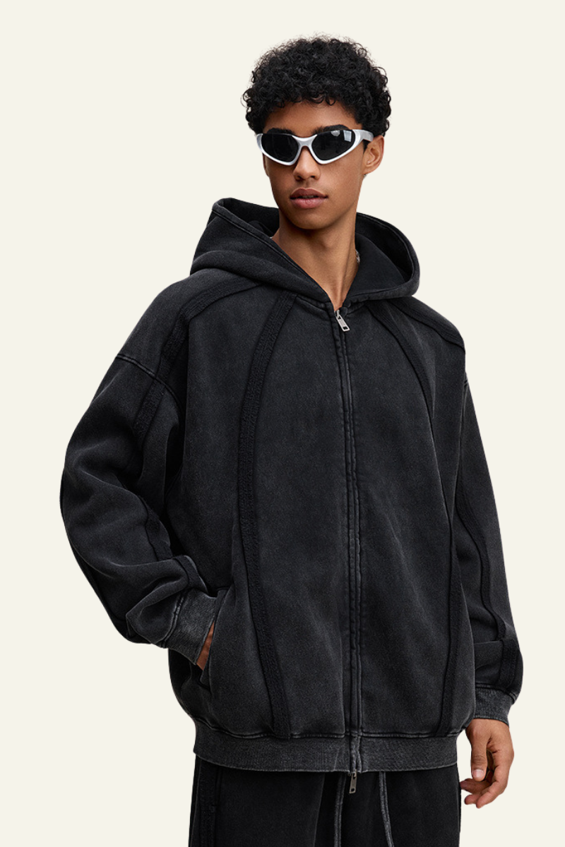 Men's Streetwear Retro Fleece-lined Zipper Hooded Jacket