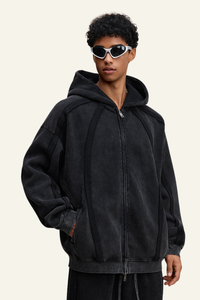 Men's Streetwear Retro Fleece-lined Zipper Hooded Jacket