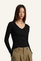 Women's V-Neck Tencel-Wool Stretch Relaxed-Fit T-Shirt