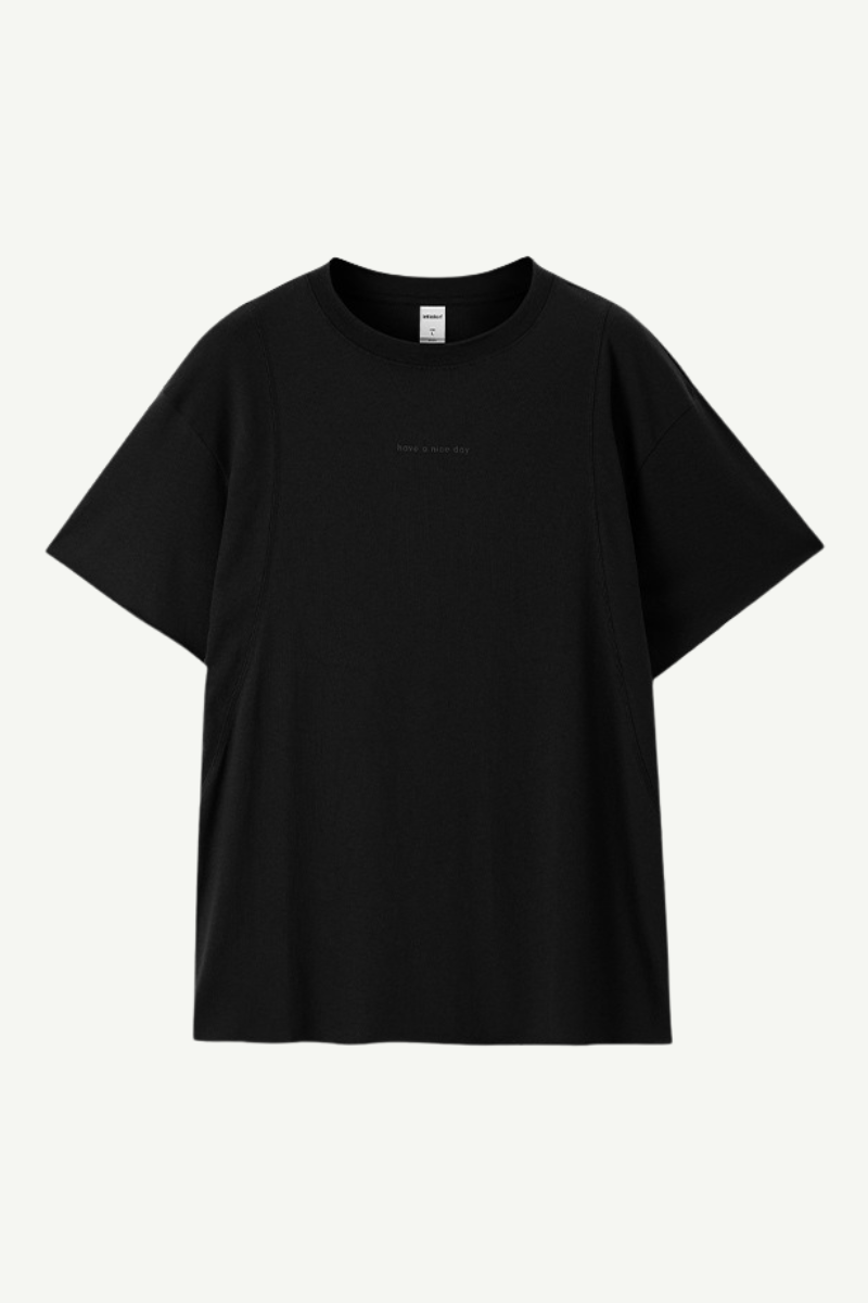 Men's Cotton-Linen Drop-Shoulder Tee w/FwdSideSeam & Sld Ltr