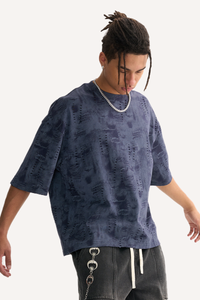 Unisex 260g Distressed Denim Hole Texture Boxy Tee