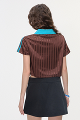 Color-blocked collegiate-style short T-shirt