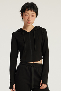 Women's Streetwear Cropped Finger Cuffs Hooded Jacket