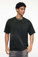 Men's 250g Cotton Distressed Loose Spray Wash Tee