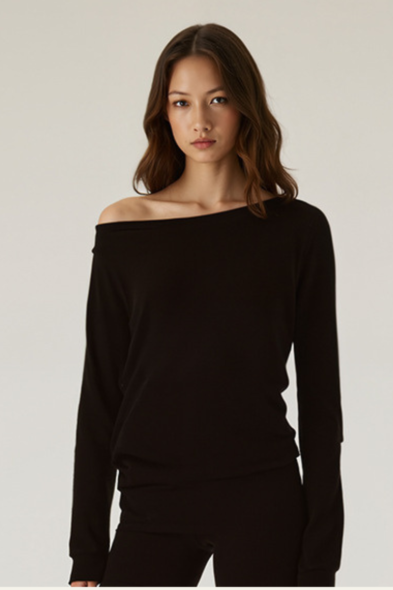 Women's Tencel Asymmetric Off-Shoulder Long Sleves Top