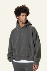 Men's Fleece-Lined Thick Washed Distressed Hoodie.