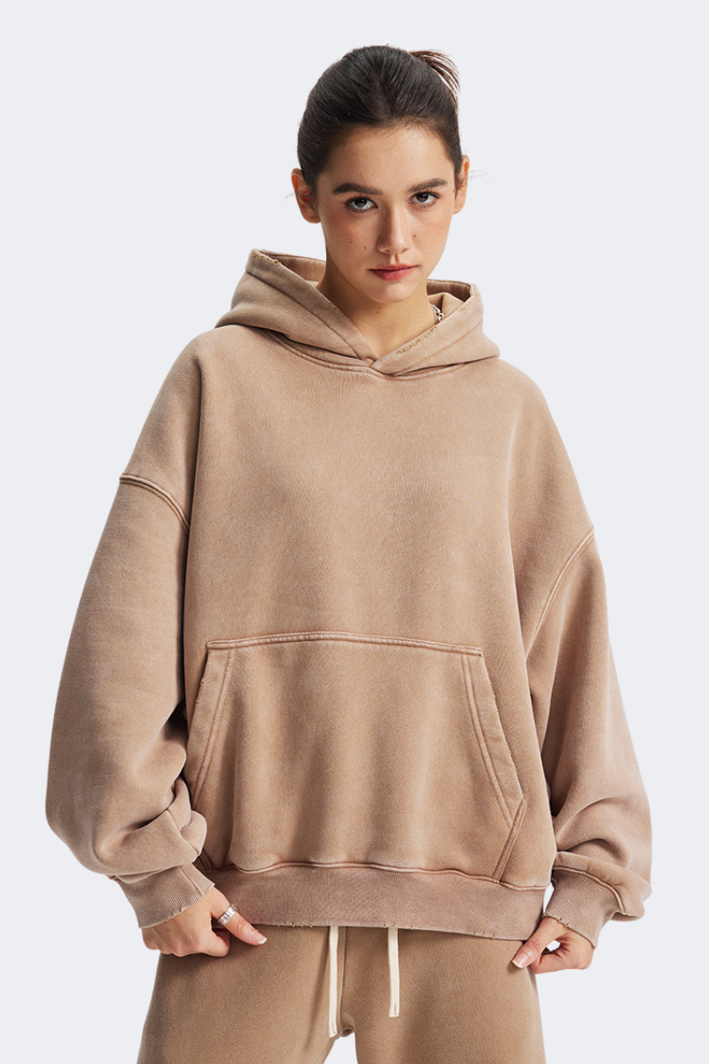 Women's Streetwear Vintage Washed Front Pocket Hooded
