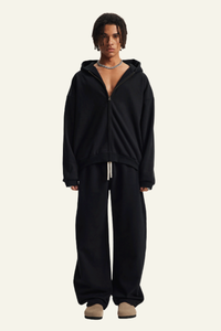 Men's Set:Fleece-lined Zipper Jacket & Curved-blade Pants