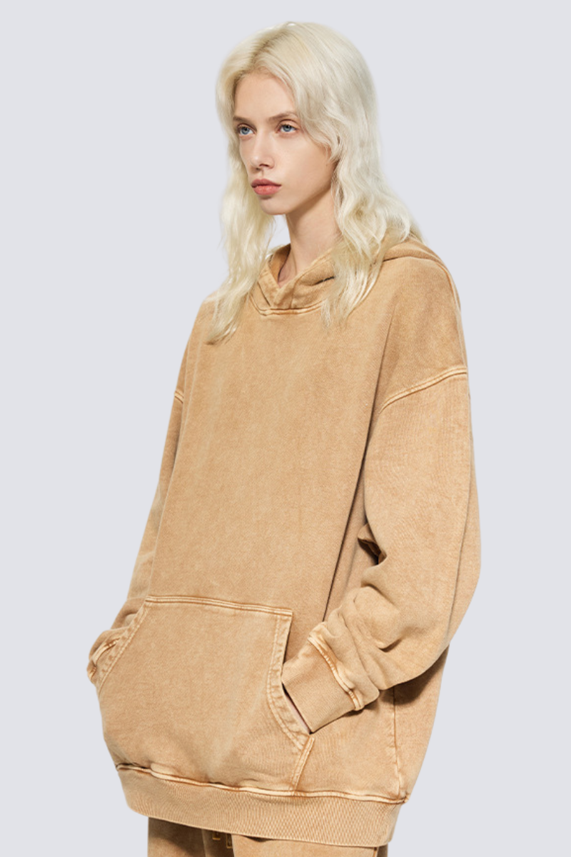 Women's 420g Heavy Cotton Washed Distressed Hoodie