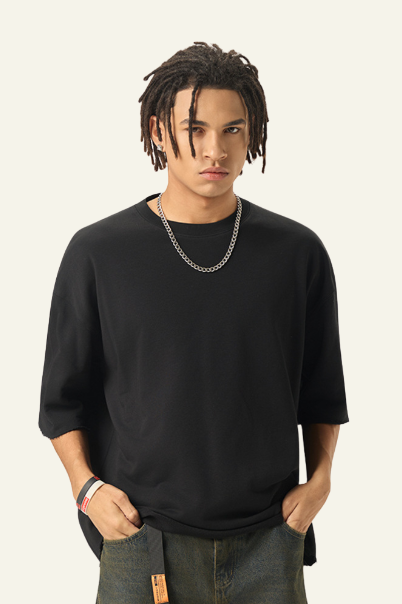 Men's Streetwear Solid Color Raw-Edge Short Sleeve T-Shirt